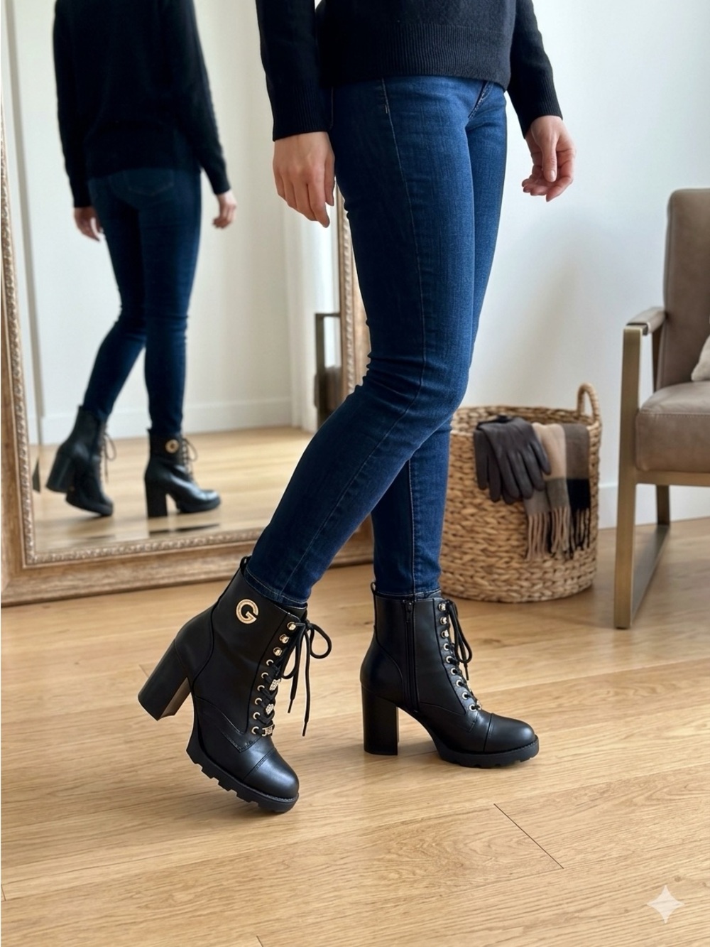GBG Los Angeles Black Lace-Up Platform Ankle Boots